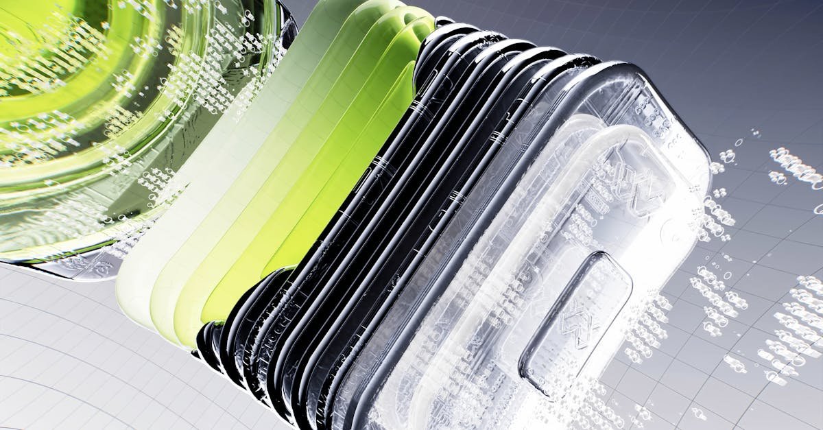 Abstract visualization of futuristic digital technology with layered components in dynamic 3D rendering.