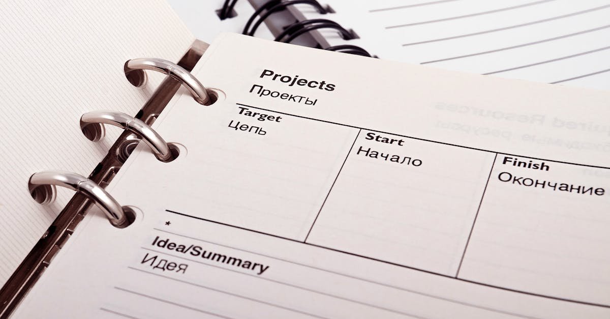 Open planner displaying project schedule with Russian-English text, ideal for office or educational content.
