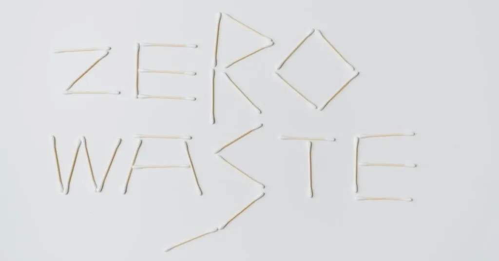 Creative layout of zero waste sign formed with cotton swabs on a white background.