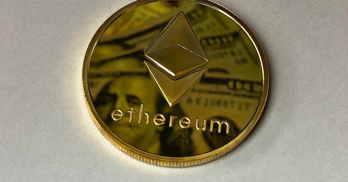 Close-up of a shining Ethereum coin reflecting a dollar bill, symbolizing digital currency and wealth.