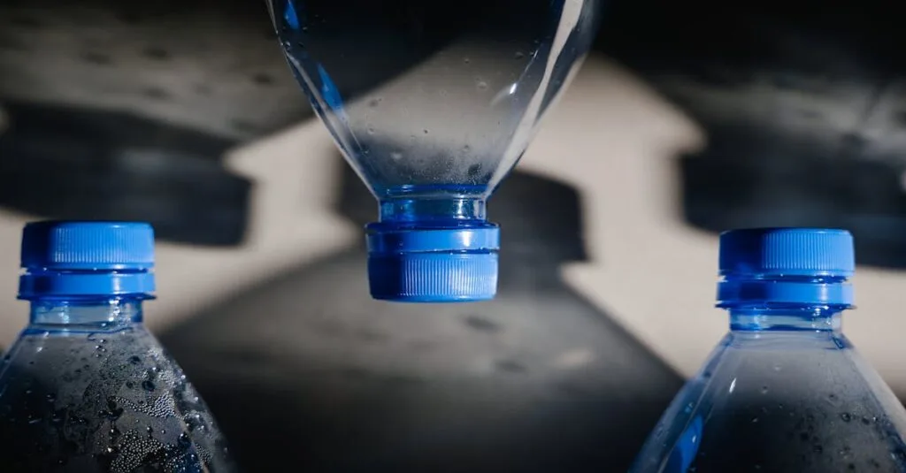 Artistic close-up of plastic bottles casting intricate shadows on a surface.