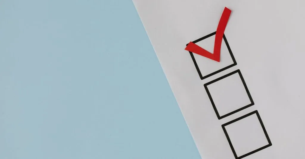 A simple white paper checklist with one red checkmark, ideal for concepts like completion or approval.