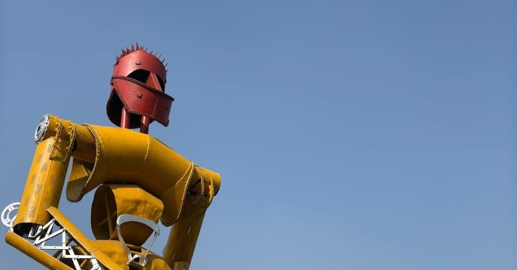 Iron Robot and Blue Sky Background