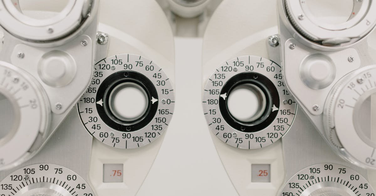 Detailed view of a phoropter used for precise eye exams in a clinical setting.