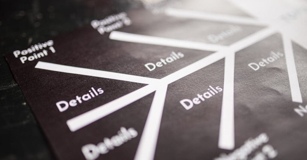 Close-up of a diagram showing points and details for strategy planning.